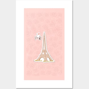 I Love Paris Eiffel Tower and Pink Roses Posters and Art